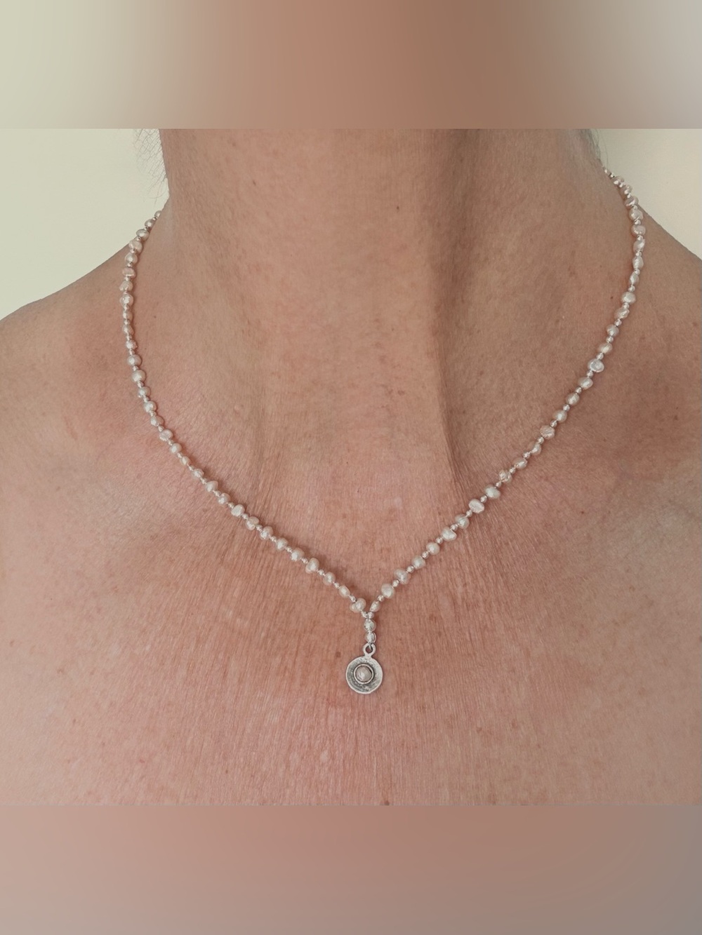 Freshwater Pearl Necklace with Silver and Pearl Pendant